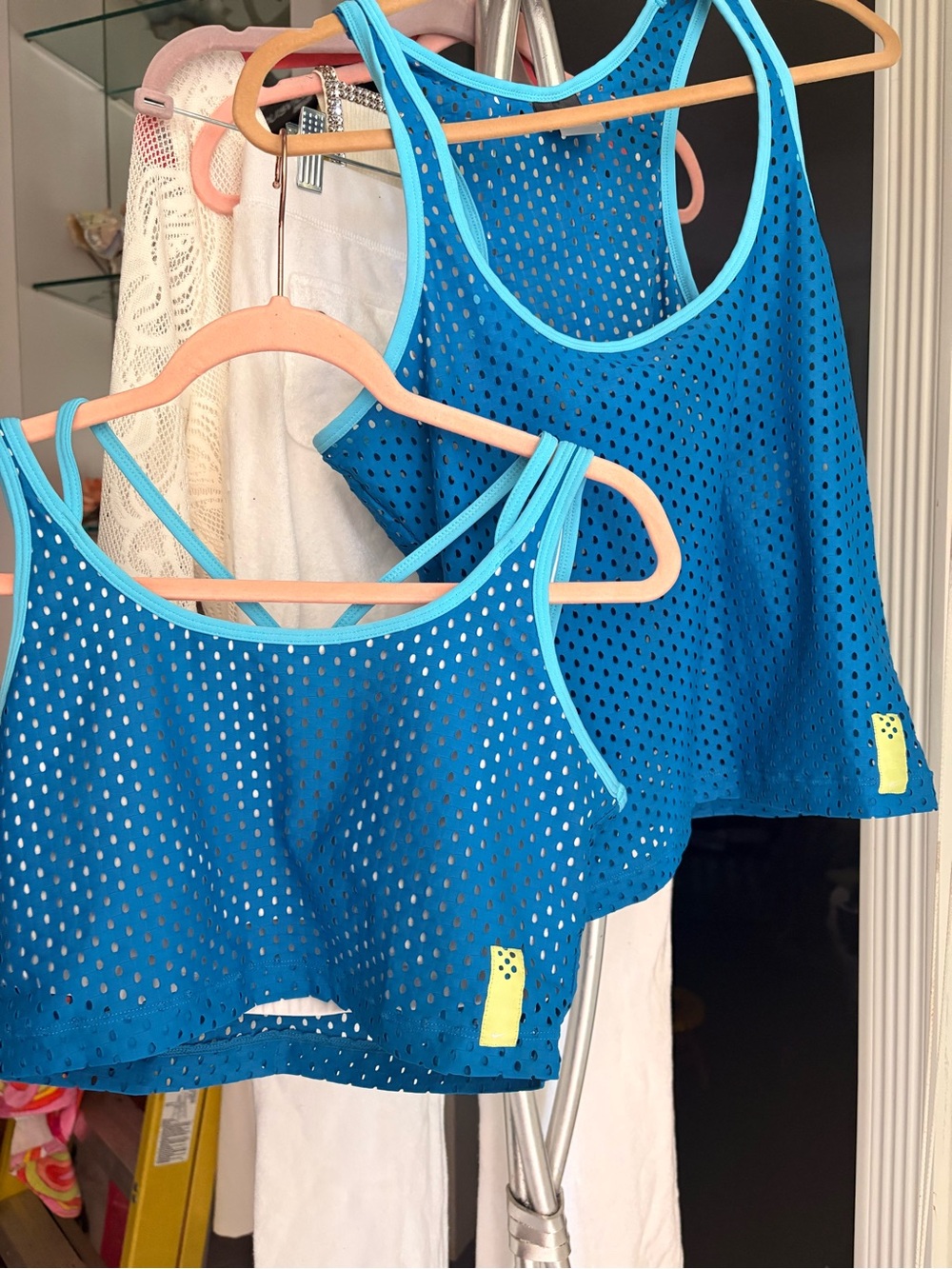 Blue Mesh Sports Bra and Crop Tank - Women